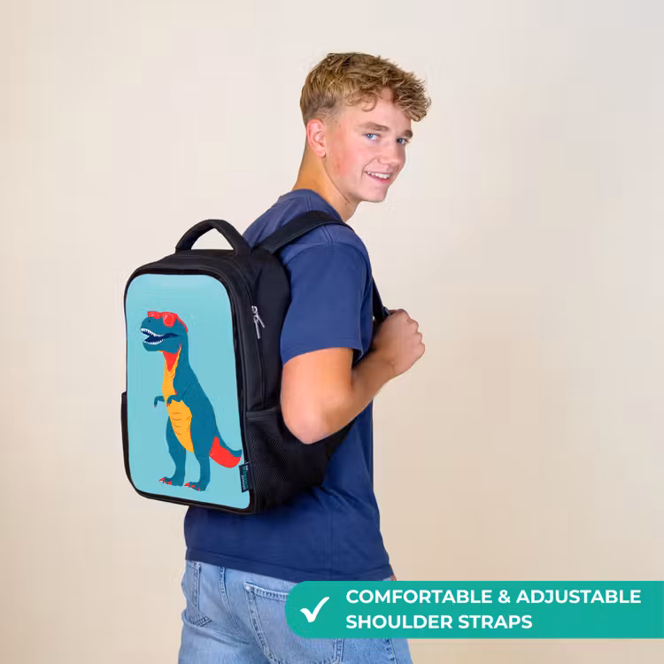 Kids backpack - Black - Dinosaur - Blue - Sunglasses — 11