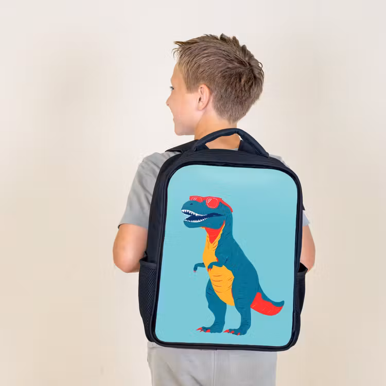Kids backpack - Black - Dinosaur - Blue - Sunglasses — 2