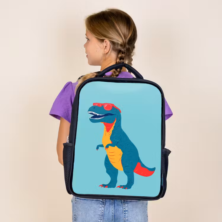 Kids backpack - Black - Dinosaur - Blue - Sunglasses — 4