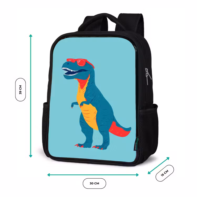 Kids backpack - Black - Dinosaur - Blue - Sunglasses — 8