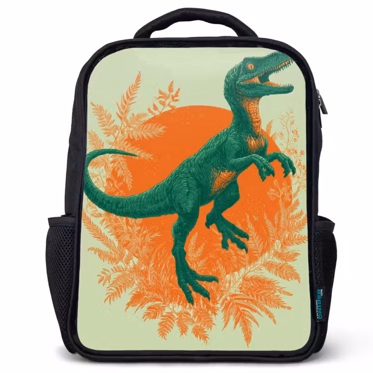 Kids backpack - Black - Dinosaur - Green - Plants - Circle — 1