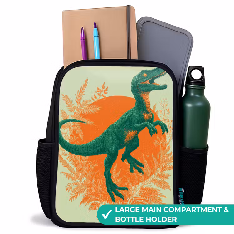 Kids backpack - Black - Dinosaur - Green - Plants - Circle — 10