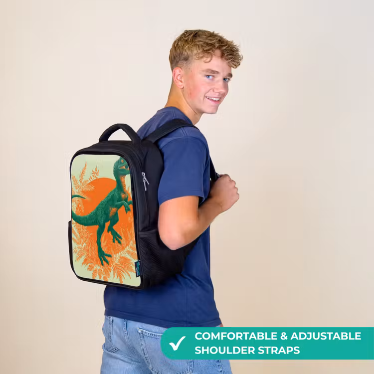 Kids backpack - Black - Dinosaur - Green - Plants - Circle — 11