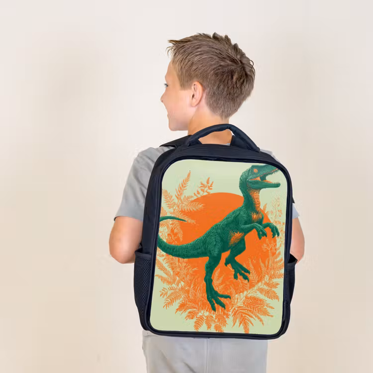 Kids backpack - Black - Dinosaur - Green - Plants - Circle — 2