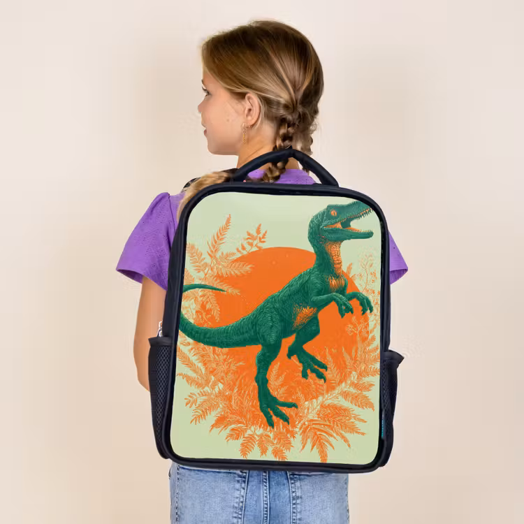Kids backpack - Black - Dinosaur - Green - Plants - Circle — 4