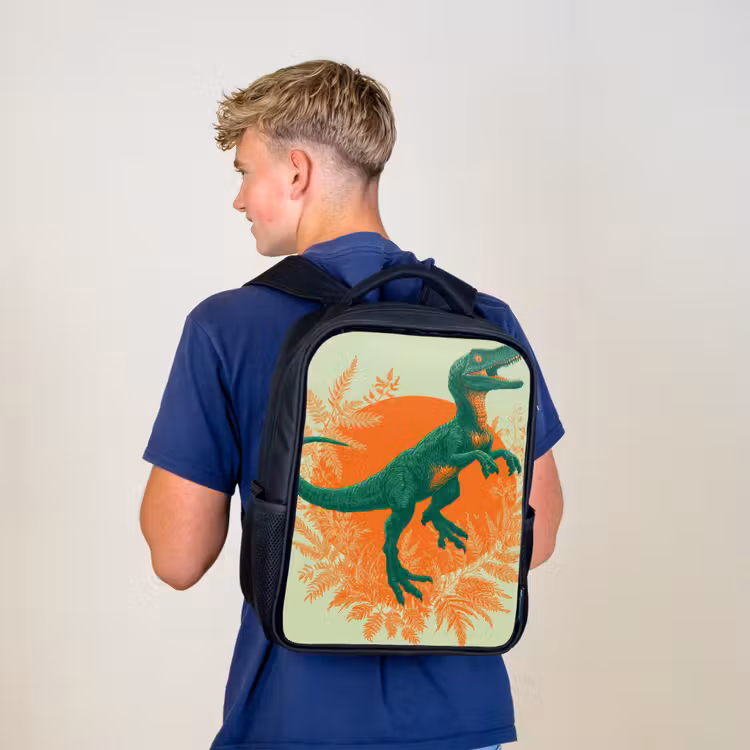 Kids backpack - Black - Dinosaur - Green - Plants - Circle — 5