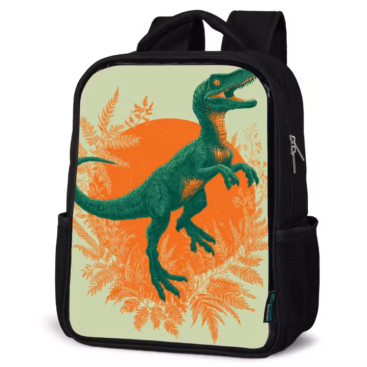 Kids backpack - Black - Dinosaur - Green - Plants - Circle — 6