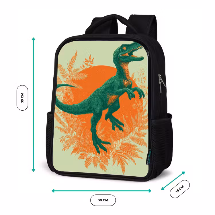 Kids backpack - Black - Dinosaur - Green - Plants - Circle — 8