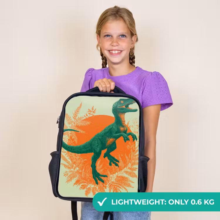 Kids backpack - Black - Dinosaur - Green - Plants - Circle — 9