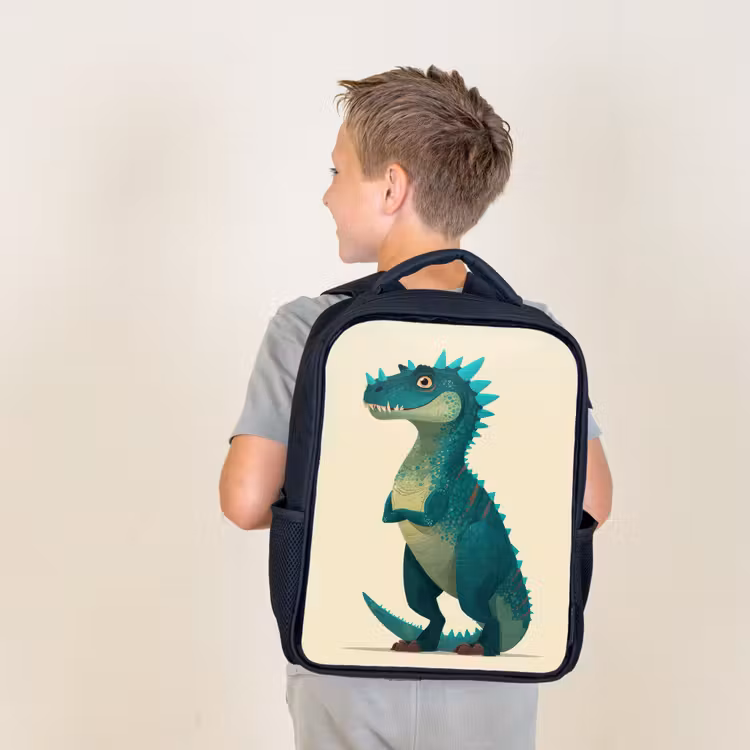Kids backpack - Black - Dinosaur - Turquoise - Spines — 2