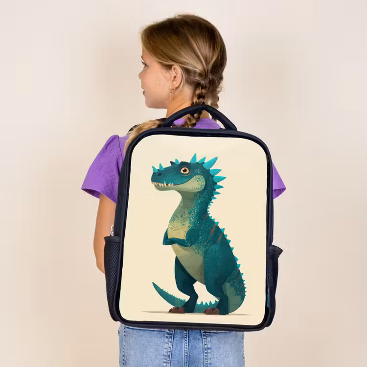 Kids backpack - Black - Dinosaur - Turquoise - Spines — 4