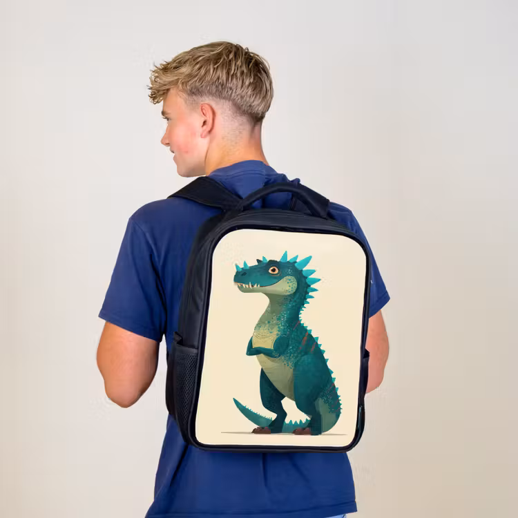 Kids backpack - Black - Dinosaur - Turquoise - Spines — 5