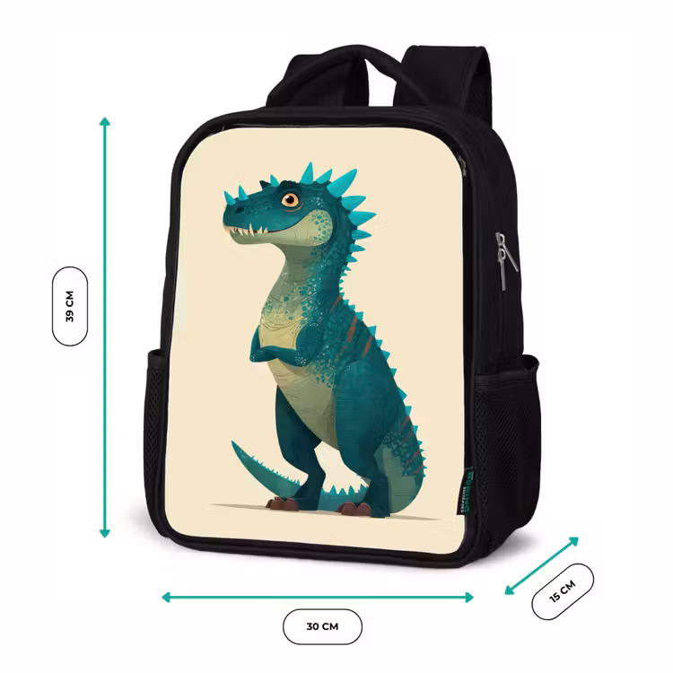 Kids backpack - Black - Dinosaur - Turquoise - Spines — 8