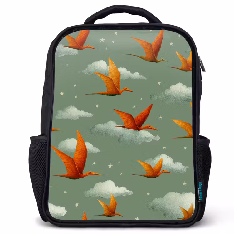 Kids backpack - Black - Dinosaurs - Clouds - Stars - Orange — 1