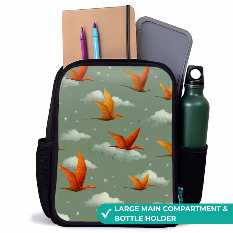 Kids backpack - Black - Dinosaurs - Clouds - Stars - Orange — 10