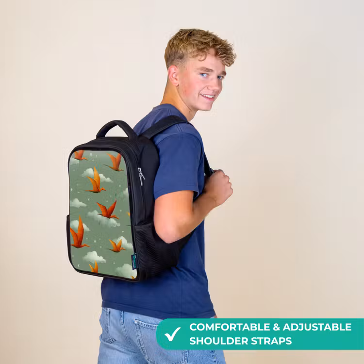 Kids backpack - Black - Dinosaurs - Clouds - Stars - Orange — 11