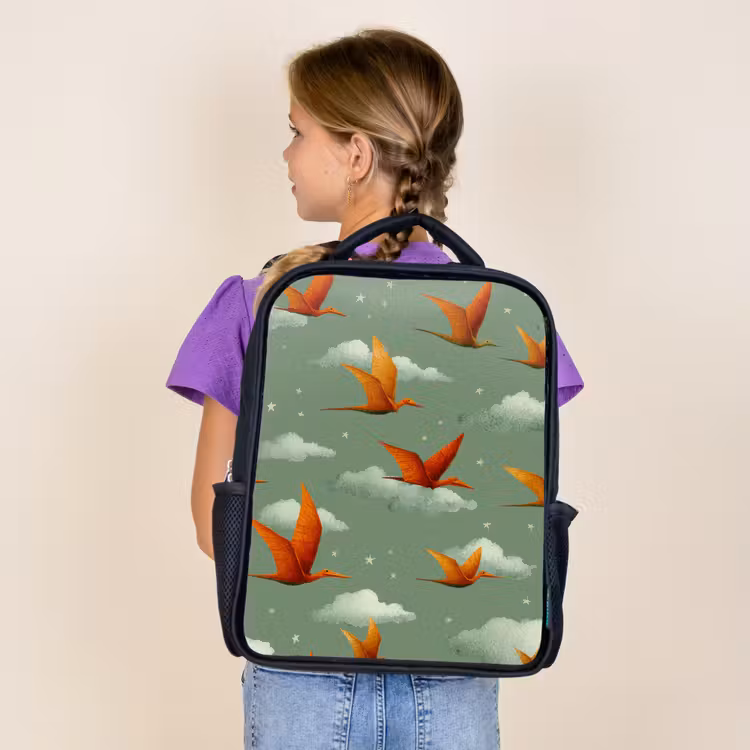 Kids backpack - Black - Dinosaurs - Clouds - Stars - Orange — 4