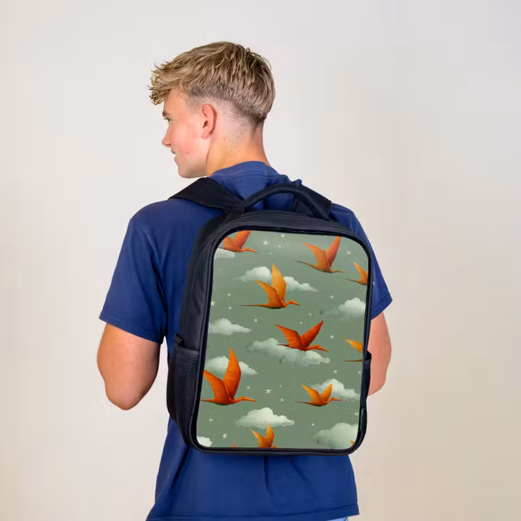 Kids backpack - Black - Dinosaurs - Clouds - Stars - Orange — 5