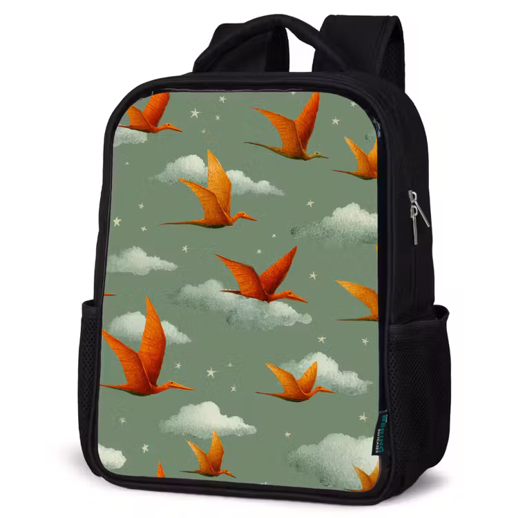 Kids backpack - Black - Dinosaurs - Clouds - Stars - Orange — 6