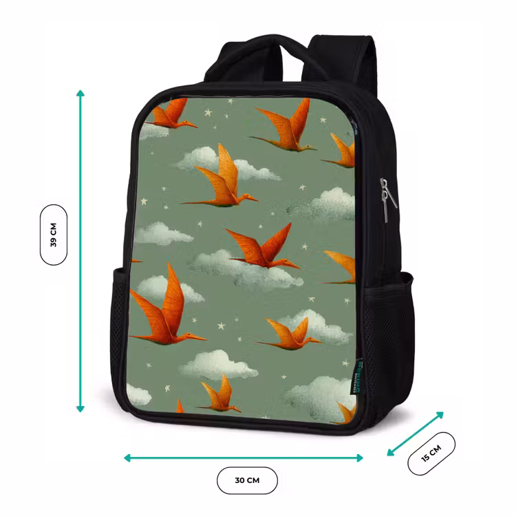 Kids backpack - Black - Dinosaurs - Clouds - Stars - Orange — 8