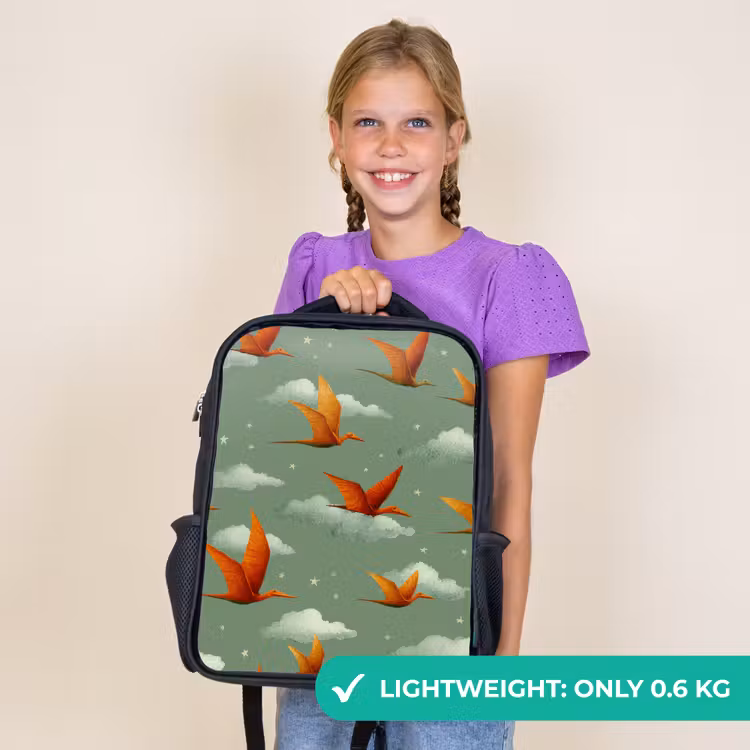 Kids backpack - Black - Dinosaurs - Clouds - Stars - Orange — 9