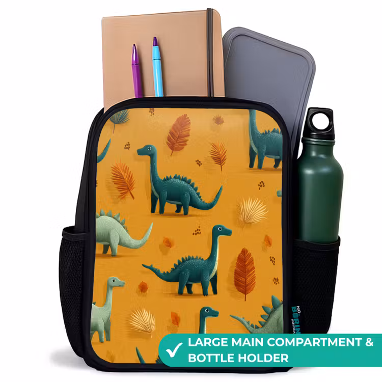 Kids backpack - Black - Dinosaurs - Spines - Autumn leaves - Brown — 10