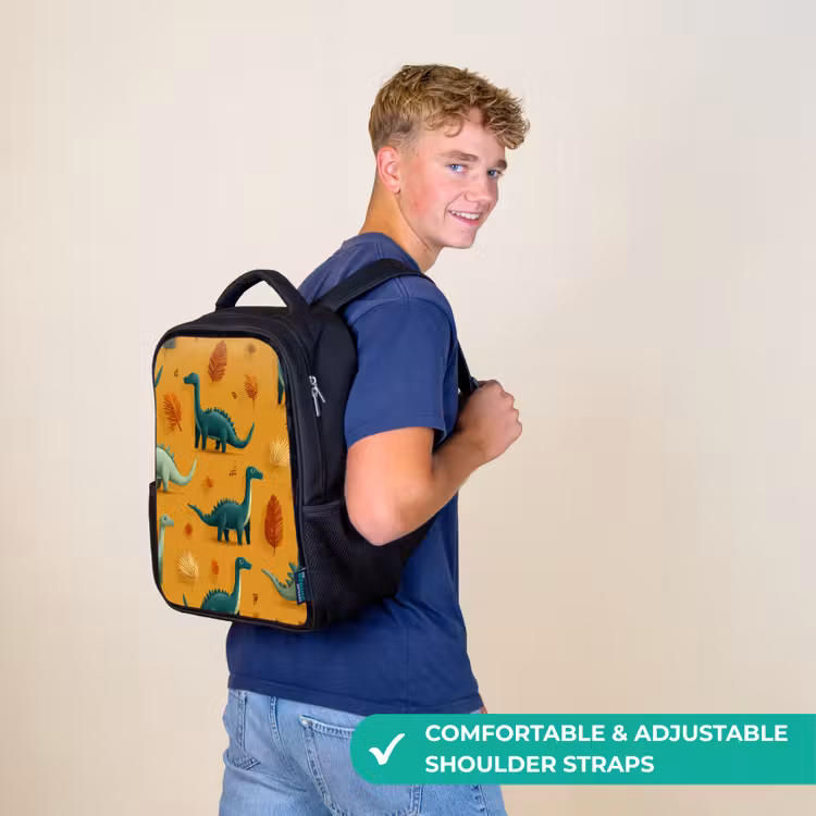 Kids backpack - Black - Dinosaurs - Spines - Autumn leaves - Brown — 11