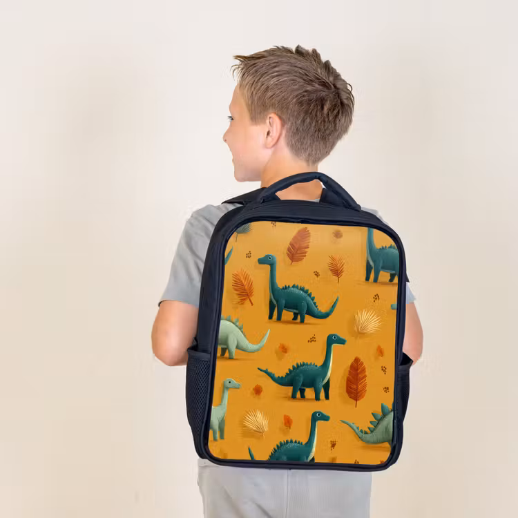 Kids backpack - Black - Dinosaurs - Spines - Autumn leaves - Brown — 2
