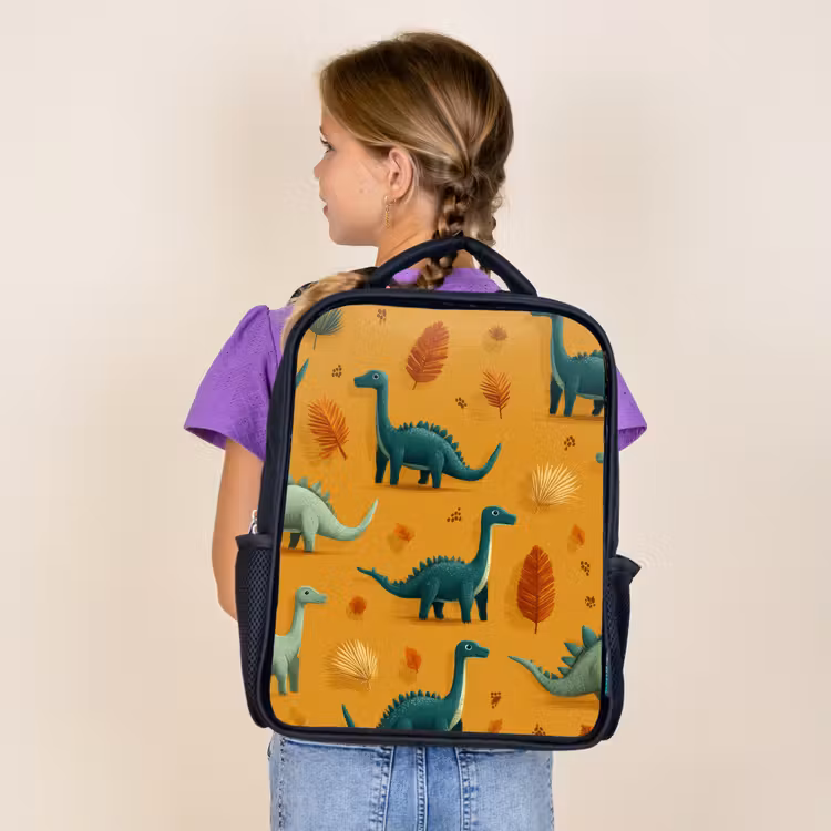 Kids backpack - Black - Dinosaurs - Spines - Autumn leaves - Brown — 4
