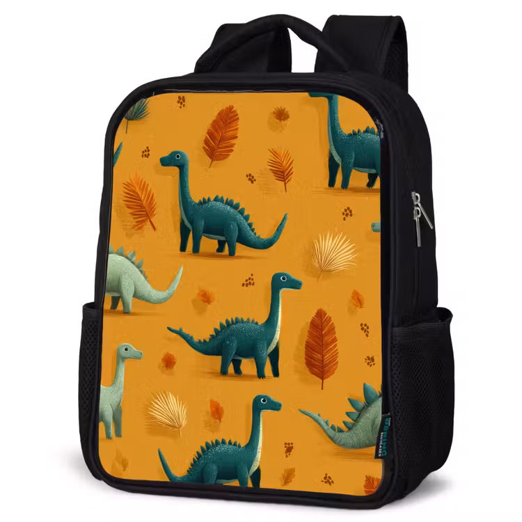 Kids backpack - Black - Dinosaurs - Spines - Autumn leaves - Brown — 6