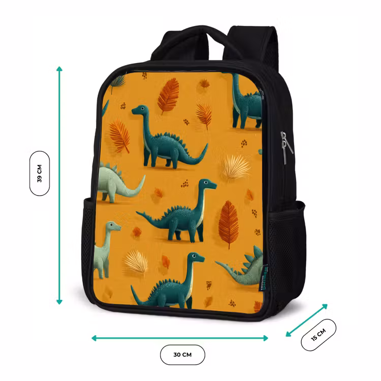 Kids backpack - Black - Dinosaurs - Spines - Autumn leaves - Brown — 8