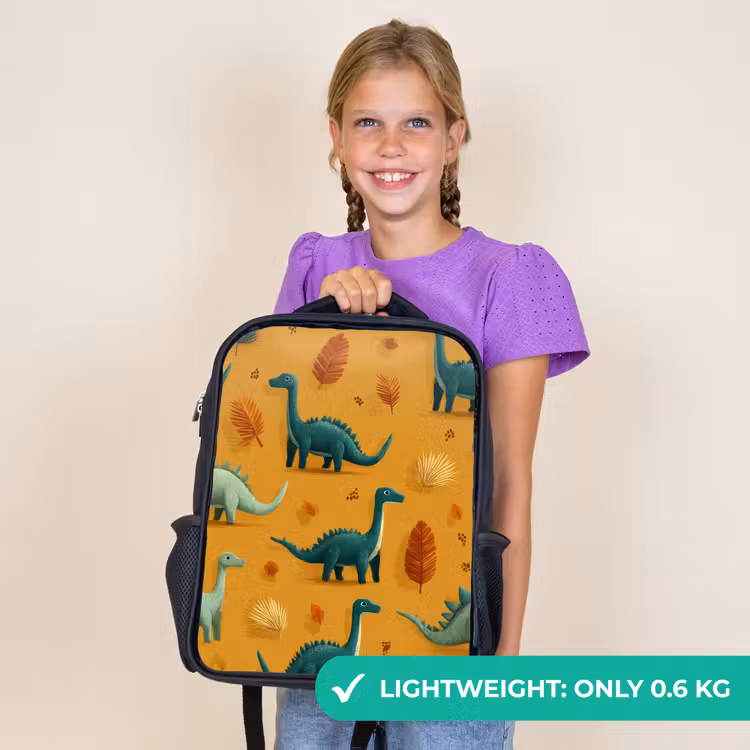 Kids backpack - Black - Dinosaurs - Spines - Autumn leaves - Brown — 9