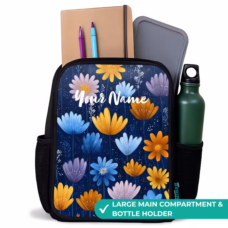 Kids backpack - Black - Flowers on a dark blue background — 10