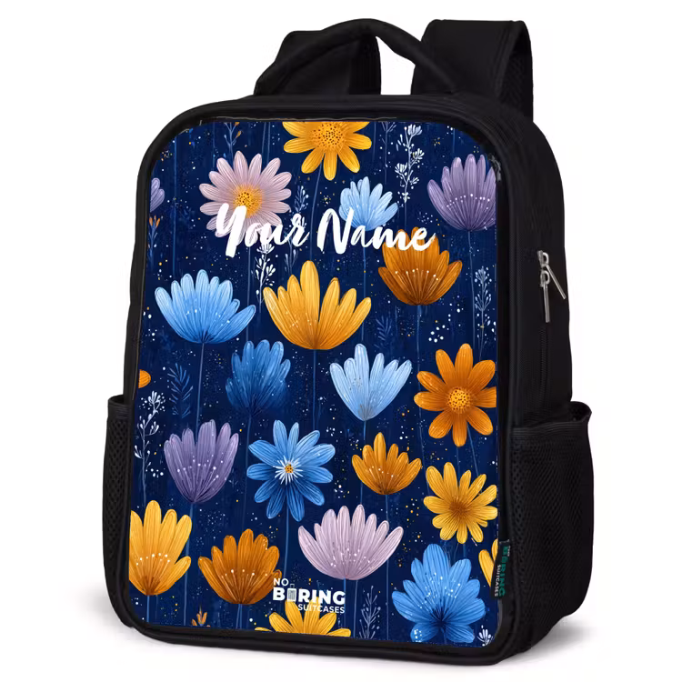 Kids backpack - Black - Flowers on a dark blue background — 6