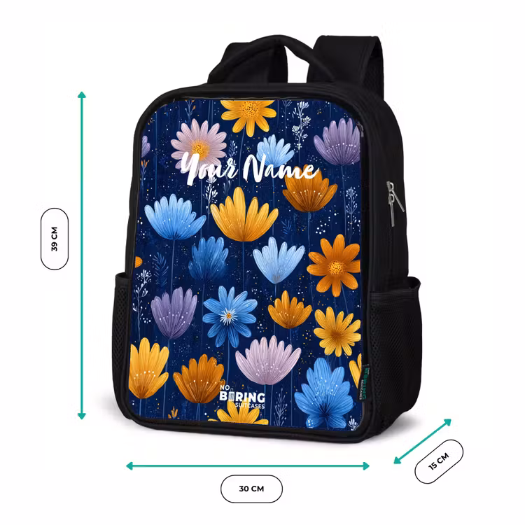Kids backpack - Black - Flowers on a dark blue background — 8