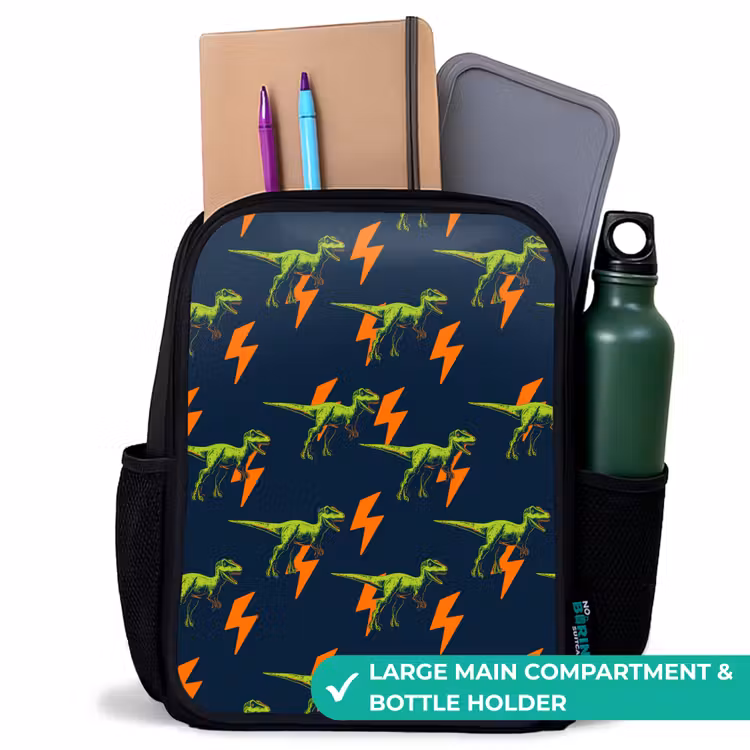 Kids backpack - Black - Lightning Bolts - Orange - Dinosaurs — 10
