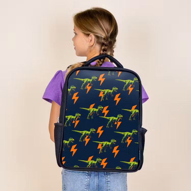 Kids backpack - Black - Lightning Bolts - Orange - Dinosaurs — 4