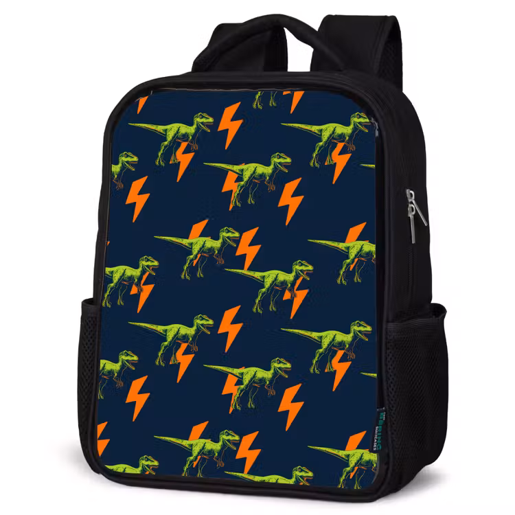 Kids backpack - Black - Lightning Bolts - Orange - Dinosaurs — 6