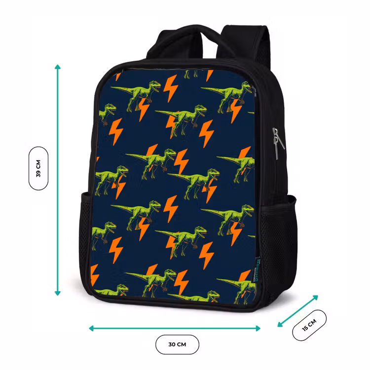 Kids backpack - Black - Lightning Bolts - Orange - Dinosaurs — 8