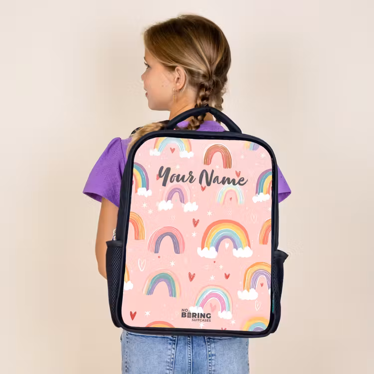 Kids backpack - Black - Rainbows on a pink background — 4