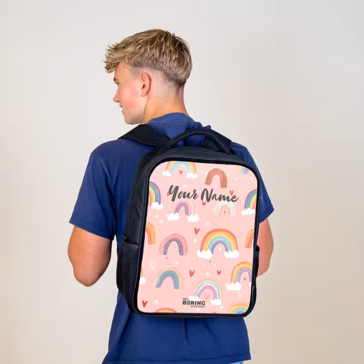 Kids backpack - Black - Rainbows on a pink background — 5