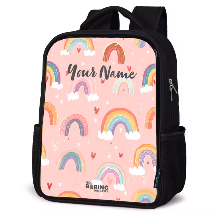 Kids backpack - Black - Rainbows on a pink background — 6