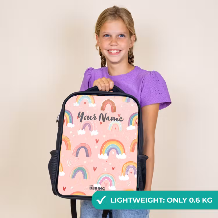 Kids backpack - Black - Rainbows on a pink background — 9
