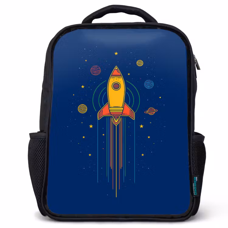 Kids backpack - Black - Rocket - Blue - Stars — 1