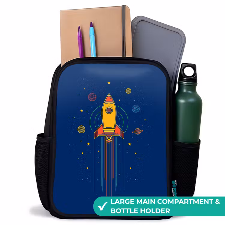 Kids backpack - Black - Rocket - Blue - Stars — 10
