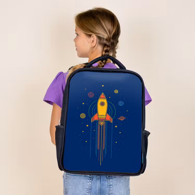 Kids backpack - Black - Rocket - Blue - Stars — 4