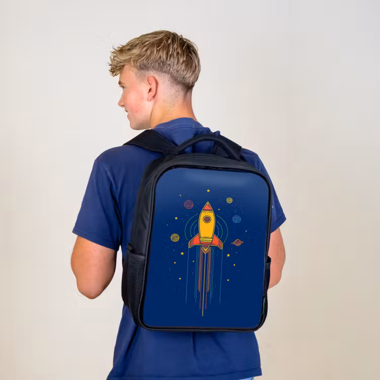 Kids backpack - Black - Rocket - Blue - Stars — 5