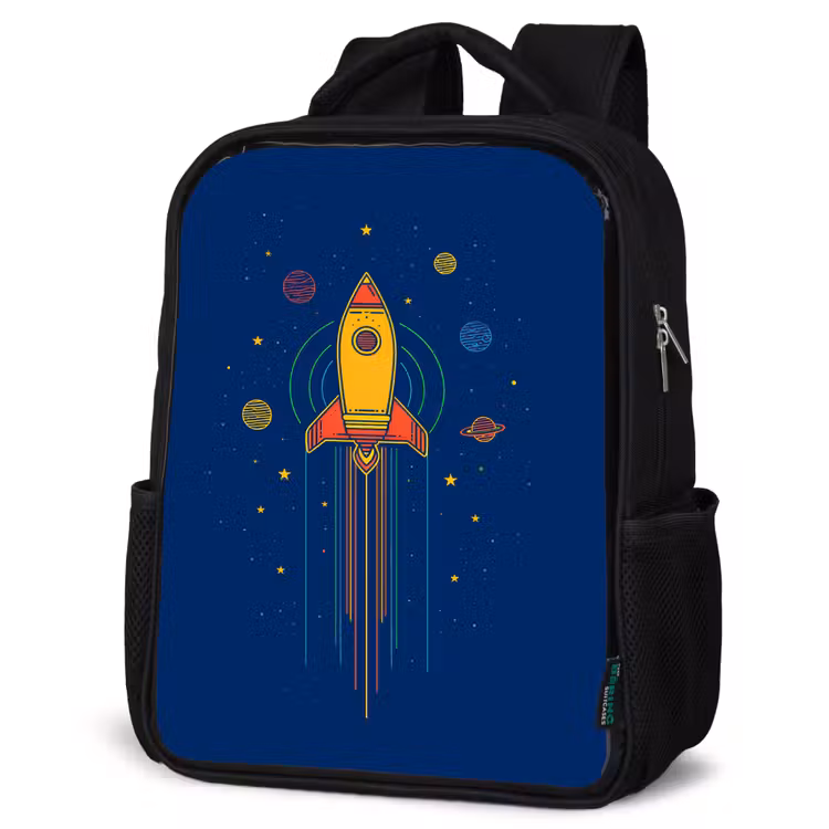 Kids backpack - Black - Rocket - Blue - Stars — 6
