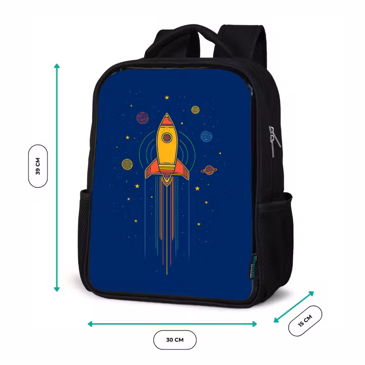 Kids backpack - Black - Rocket - Blue - Stars — 8