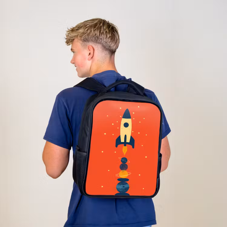 Kids backpack - Black - Rocket - Planets - Red — 5